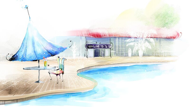 Poolside Lounge Area — Blue, Relaxed, Afternoon