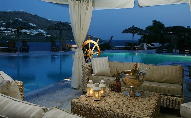 Poolside Lounge Area — Blue, Serene, Night