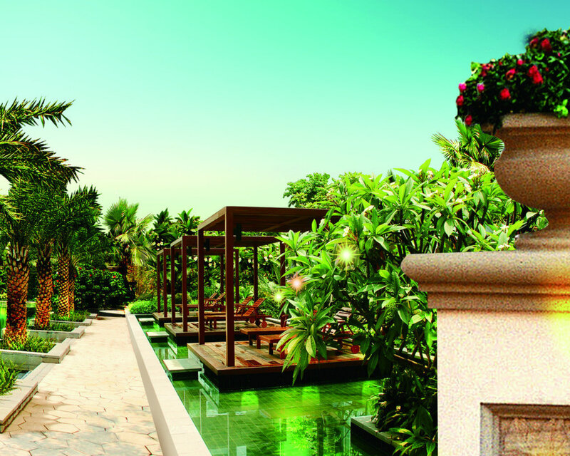Poolside Lounge Area — Green, Serene, Afternoon