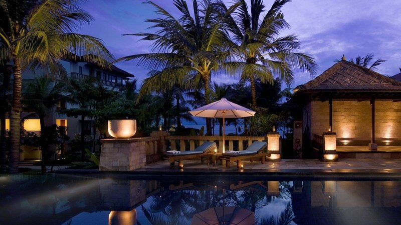 Poolside Lounge at Dusk — Blue, Serene, Night