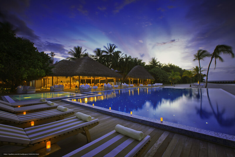Poolside Lounge at Dusk — Blue, Serene