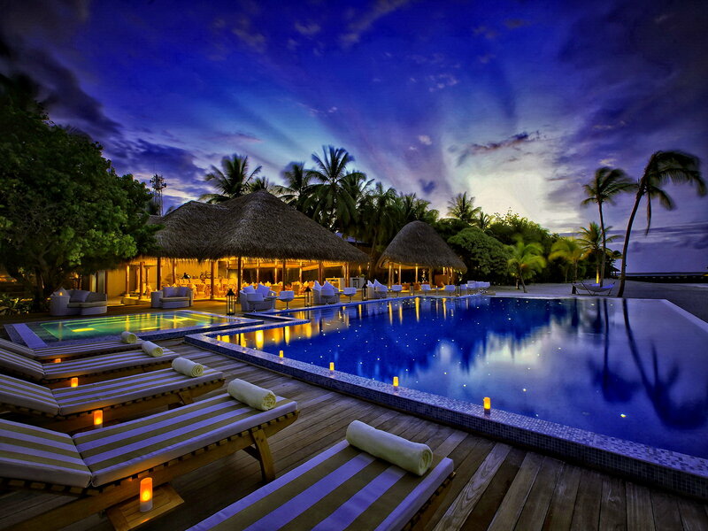 Poolside Lounge at Dusk — Blue