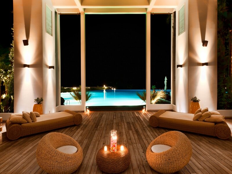 Poolside Lounge at Night — Brown