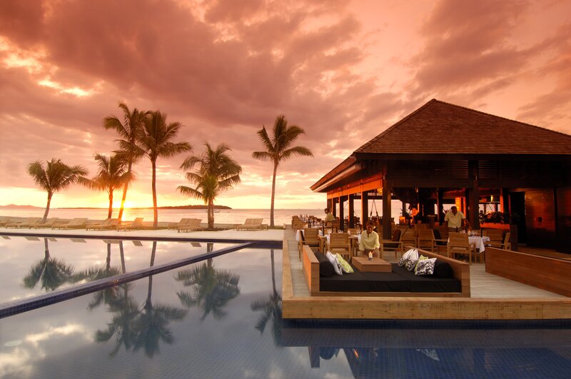 Poolside Lounge at Sunset — Orange, Serene