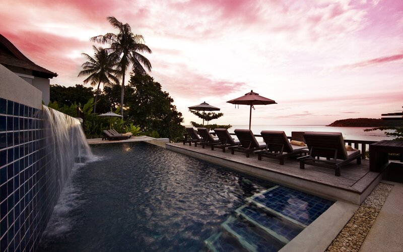 Poolside Lounge at Sunset — Pink