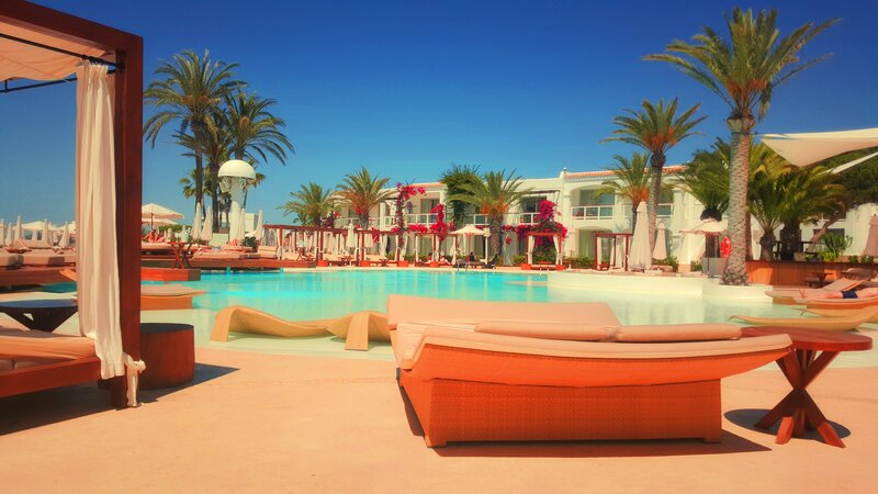 Poolside Lounge Chairs — Blue, Relaxing