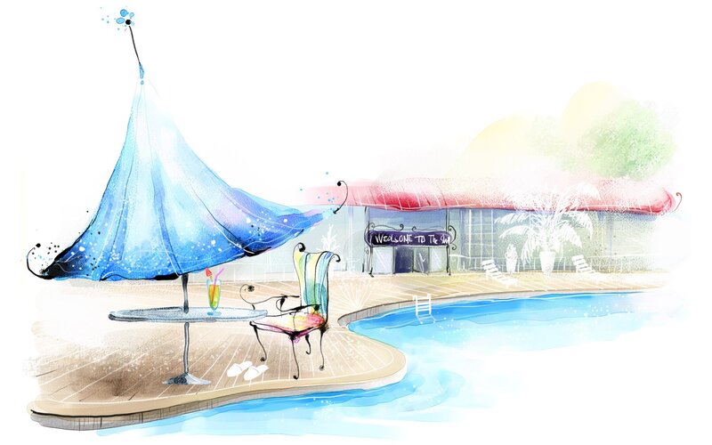 Poolside lounge illustration