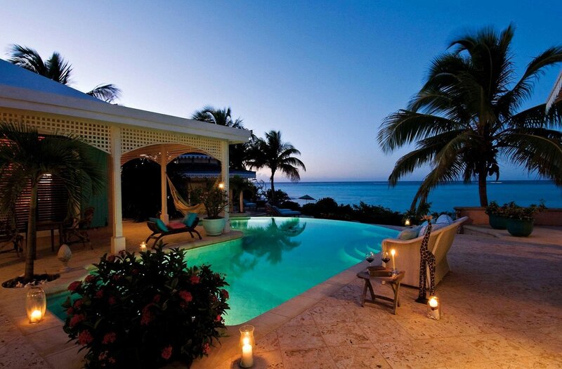 Poolside Patio at Dusk — Blue, Serene
