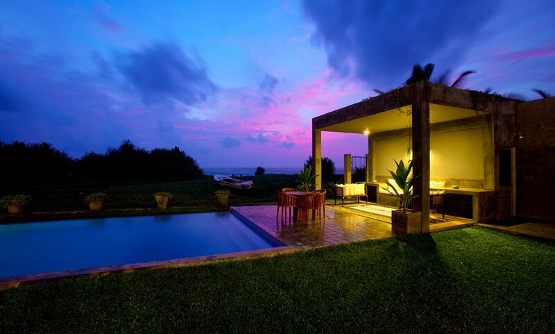 Poolside Pavilion at Dusk — Blue