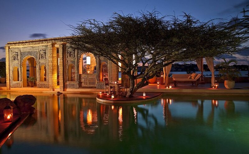 Poolside Pavilion at Dusk