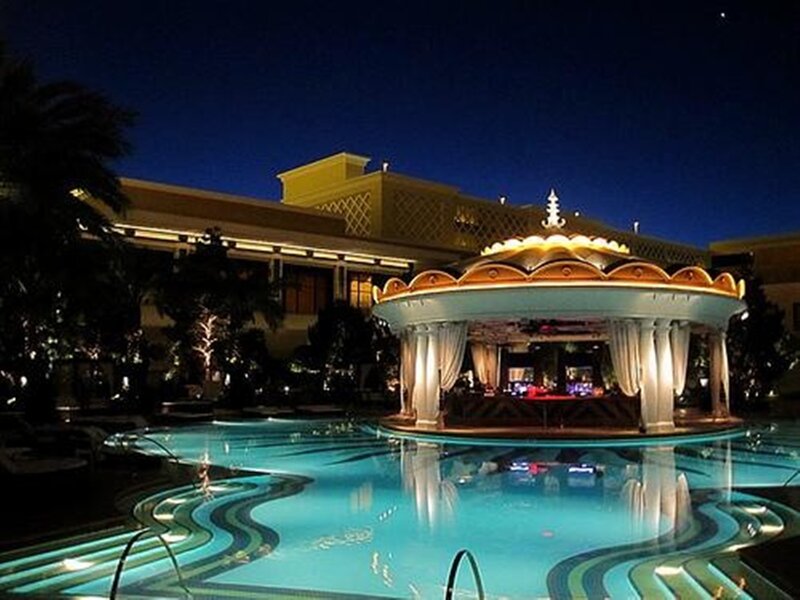 Poolside Pavilion at Night — Blue