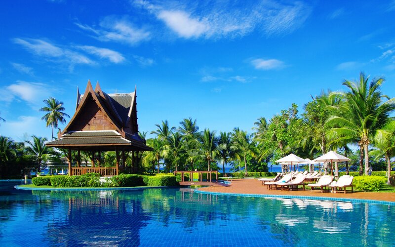 Poolside Pavilion with Lounge Chairs