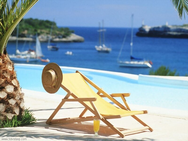 Poolside relaxation with ocean view
