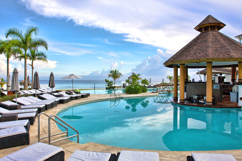 Poolside Resort Area — Blue, Serene, Afternoon