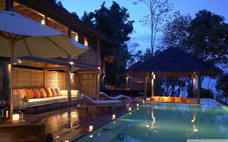 Poolside Resort at Dusk — Blue, Serene, Night