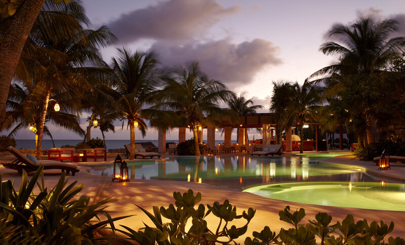 Poolside Resort at Dusk — Green