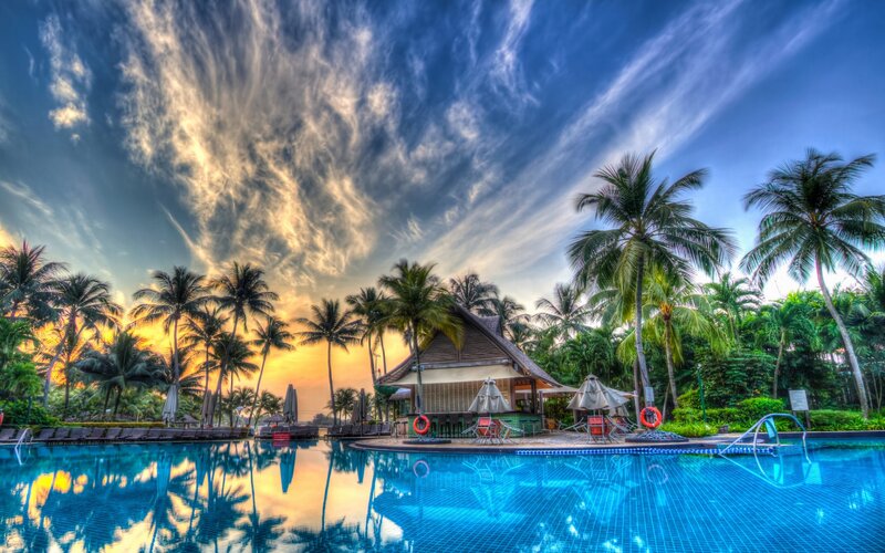 Poolside Resort at Sunset — Blue, Dramatic