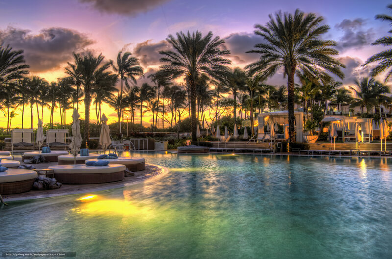Poolside Resort at Sunset — Purple, Serene