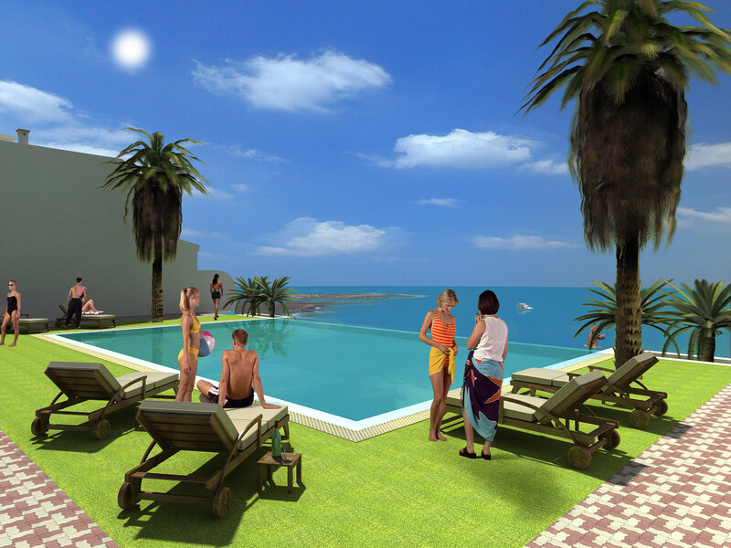 Poolside resort with ocean view