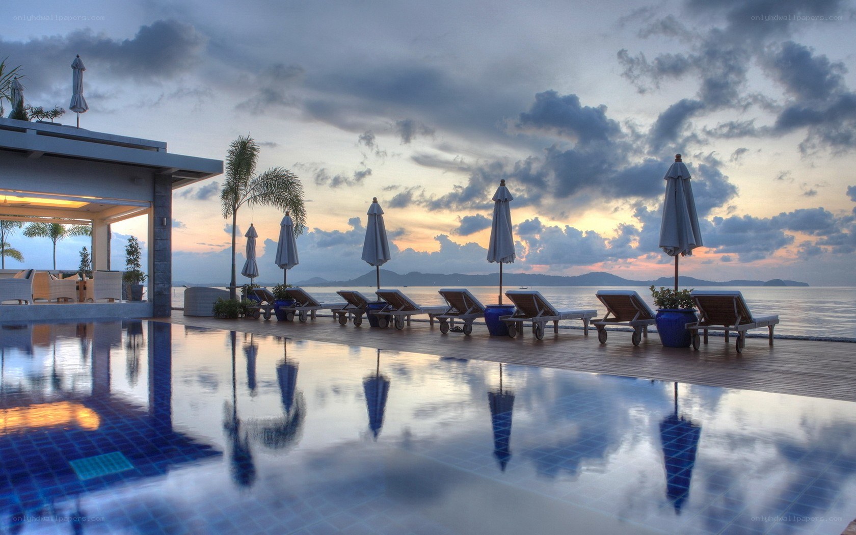 Poolside sunset at resort