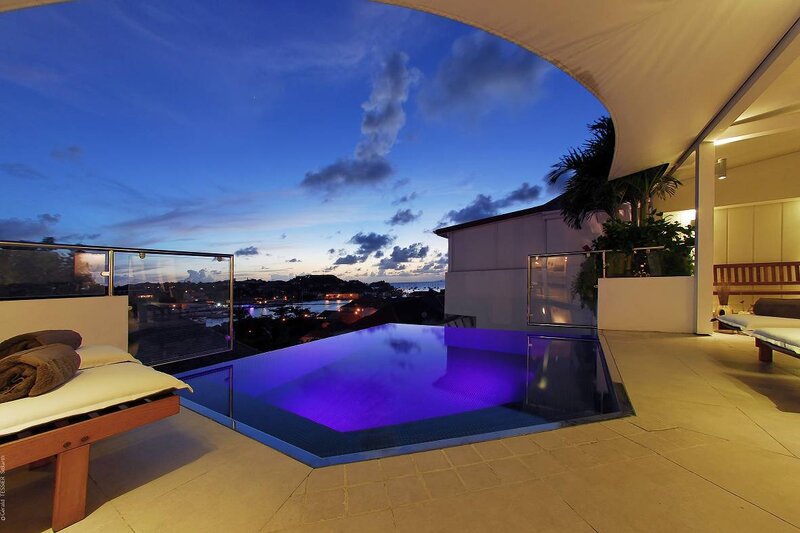 Poolside view at dusk