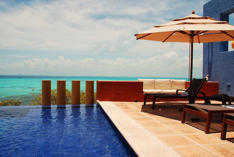 Poolside view of ocean