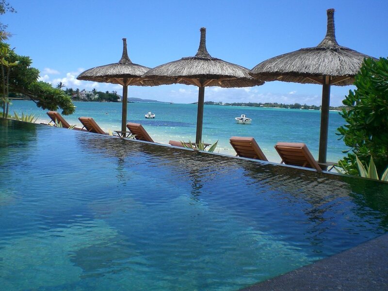 Poolside view of tropical beach
