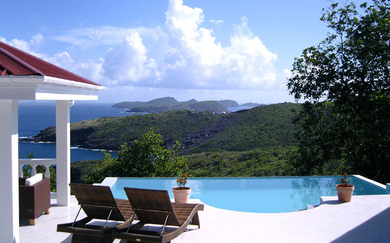 Poolside view of tropical island