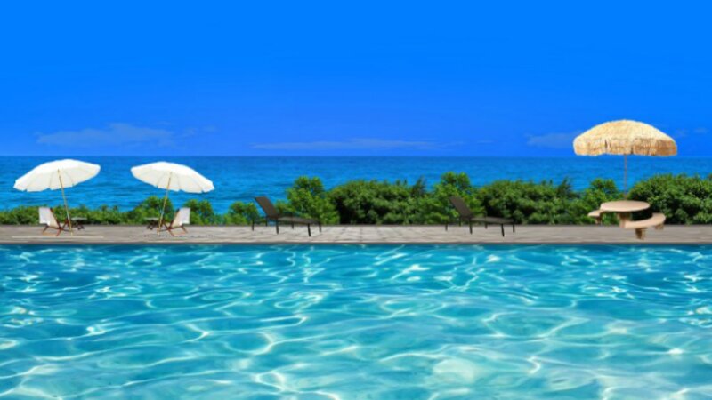 Poolside with Ocean View — Blue, Serene