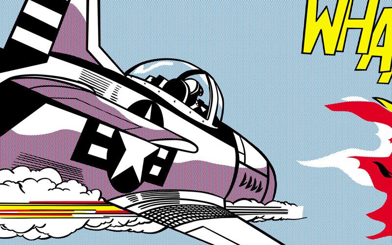 Pop art fighter jet in flight