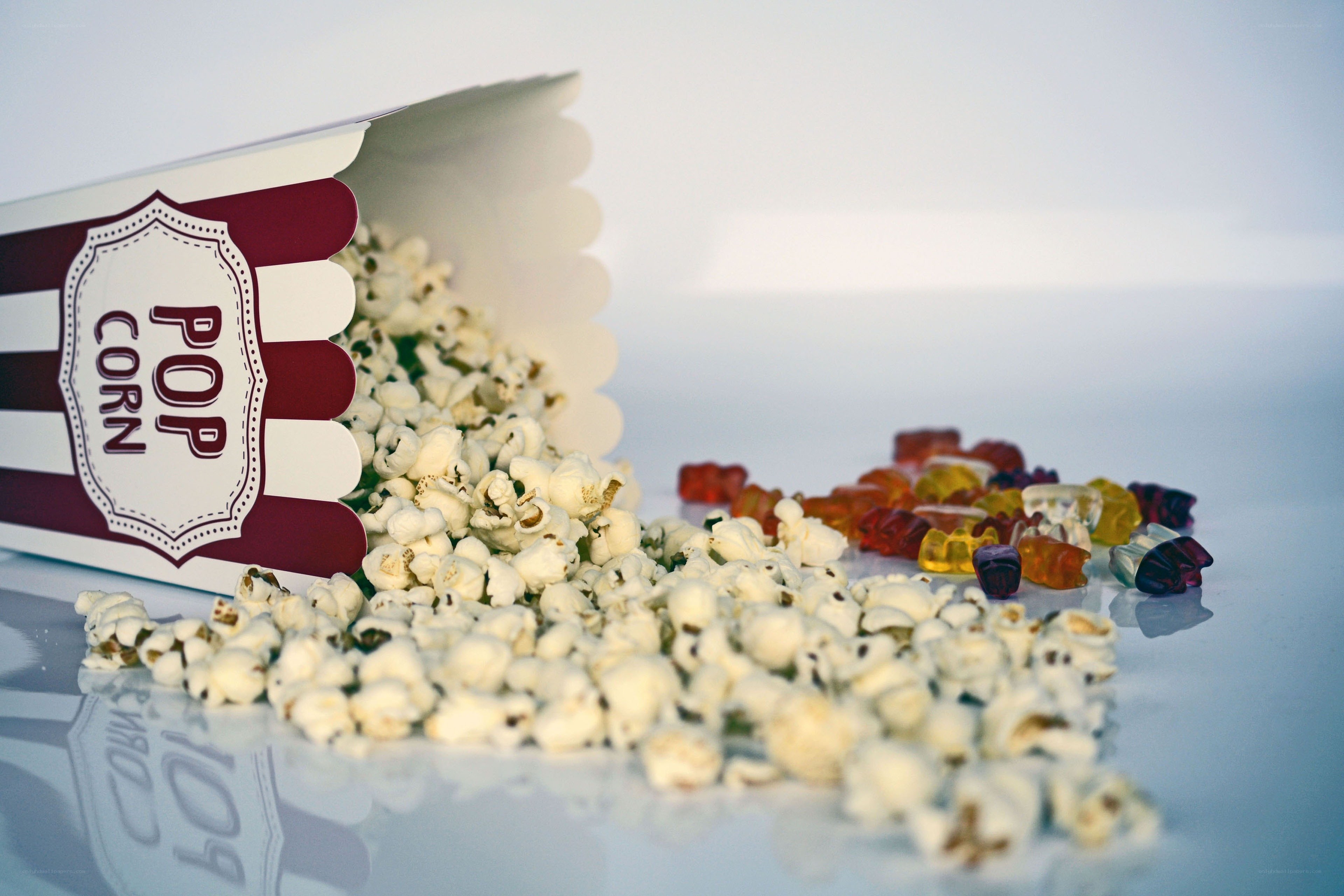 Popcorn and gummy bears spilled