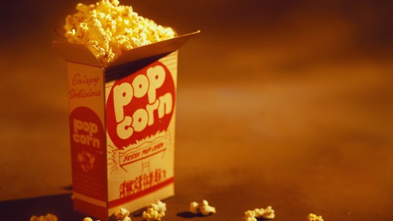 Popcorn in a Box — Yellow, Warm, Photograph, Table, Brown