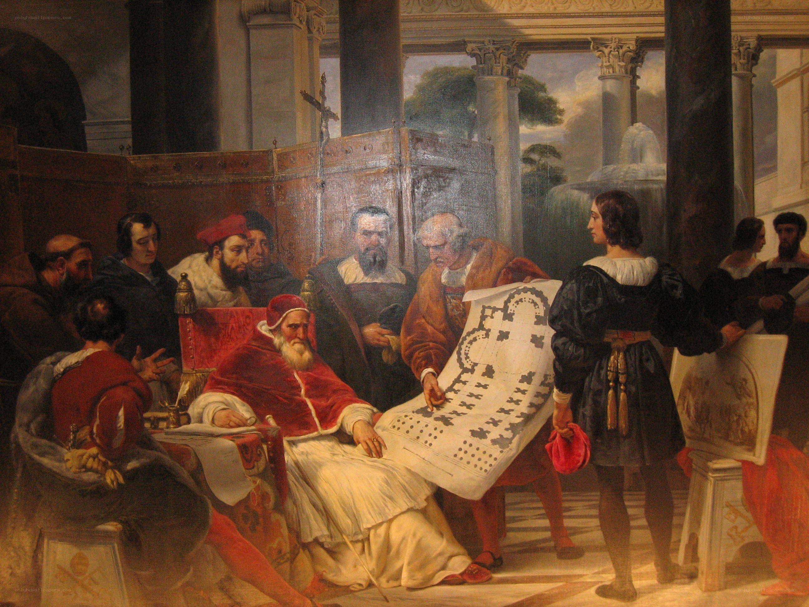 Pope and architects discussing plans