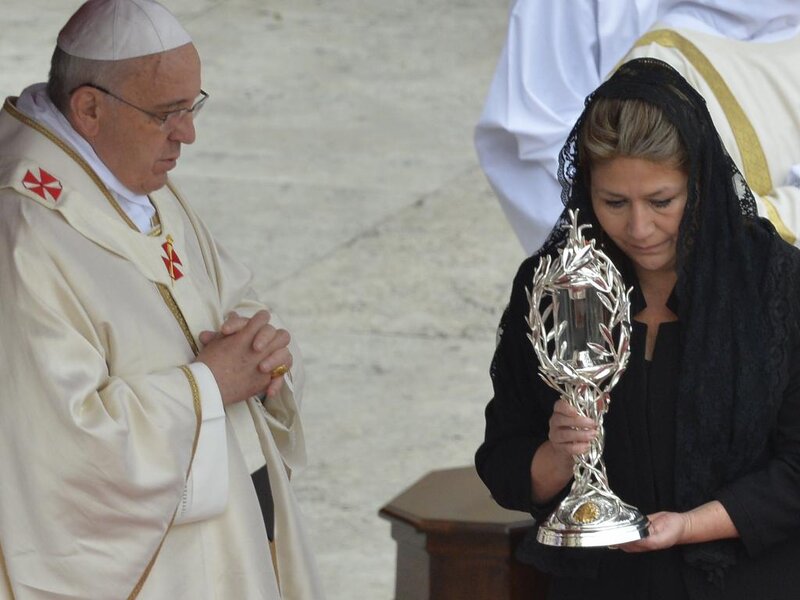 Pope and Woman with Trophy