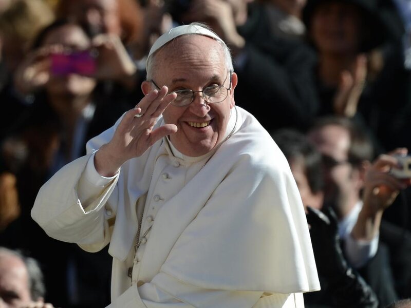 Pope Francis Waving — White, Outdoor