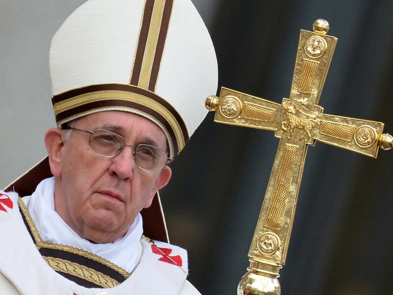 Pope Holding Cross — White, Solemn