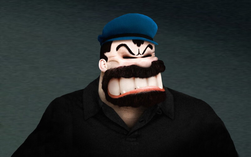Popeye character with exaggerated face