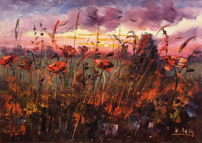 Poppies in a Field — Purple