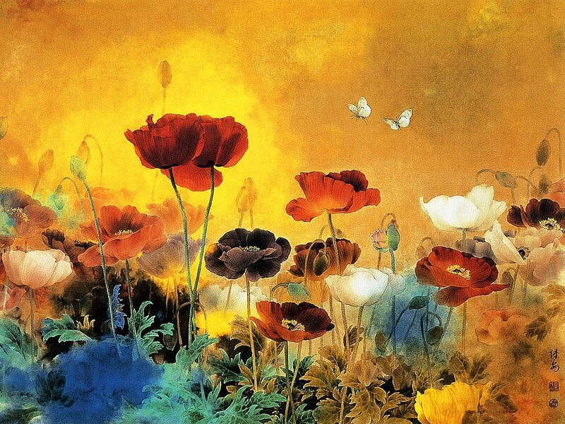 Poppies in a Field — Yellow, Serene