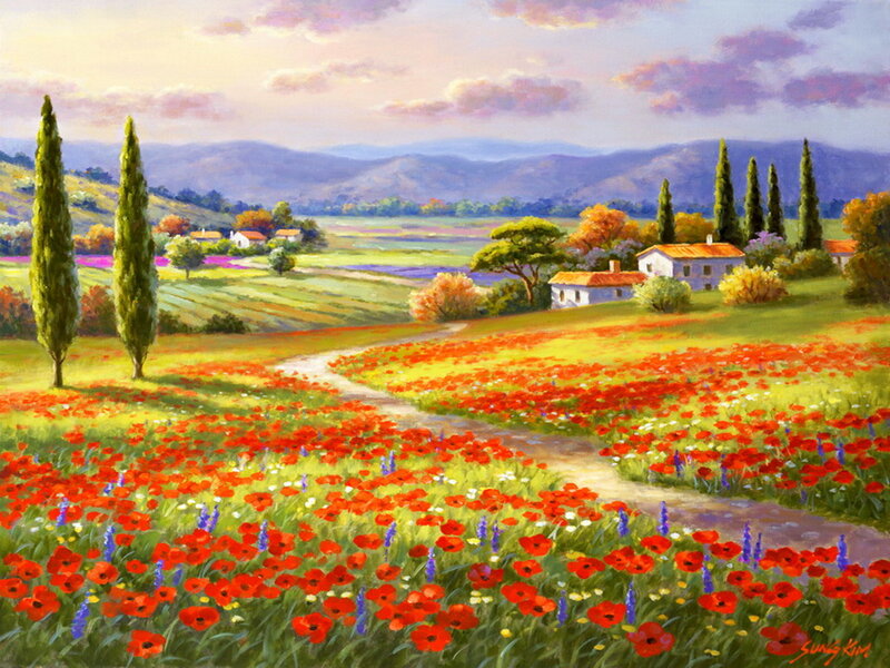 Poppy Field Landscape — Red, Serene, Afternoon