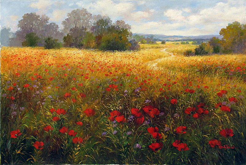 Poppy Field Landscape — Red