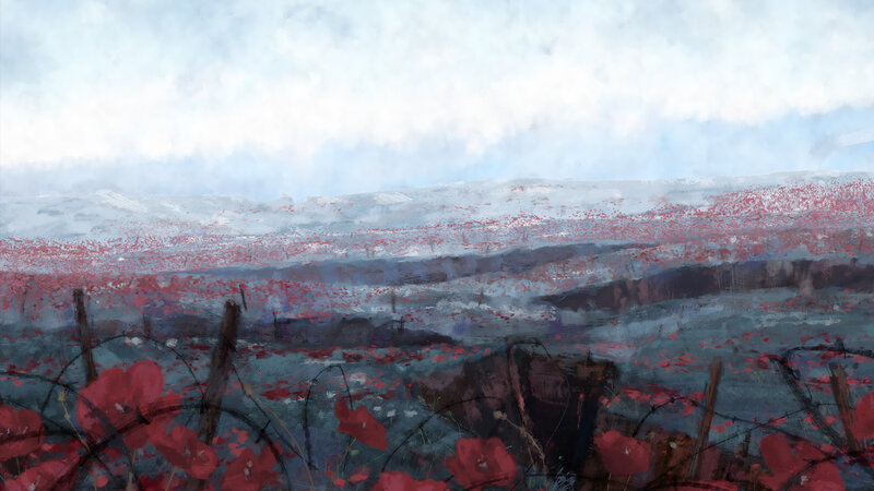 Poppy Field with Barbed Wire