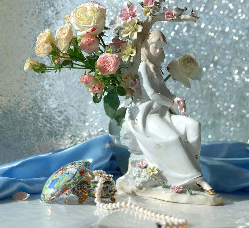 Porcelain Figurine with Flowers — White