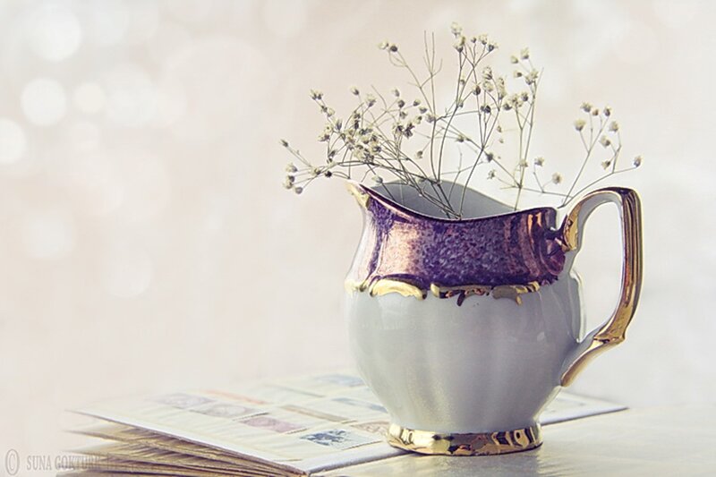 Porcelain Pitcher with Flowers — White