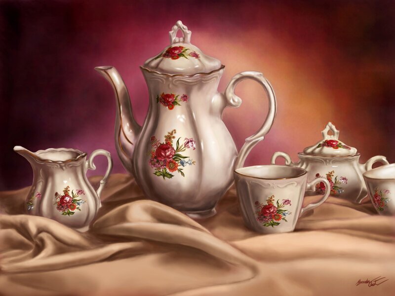 Porcelain Tea Set — White, Dramatic