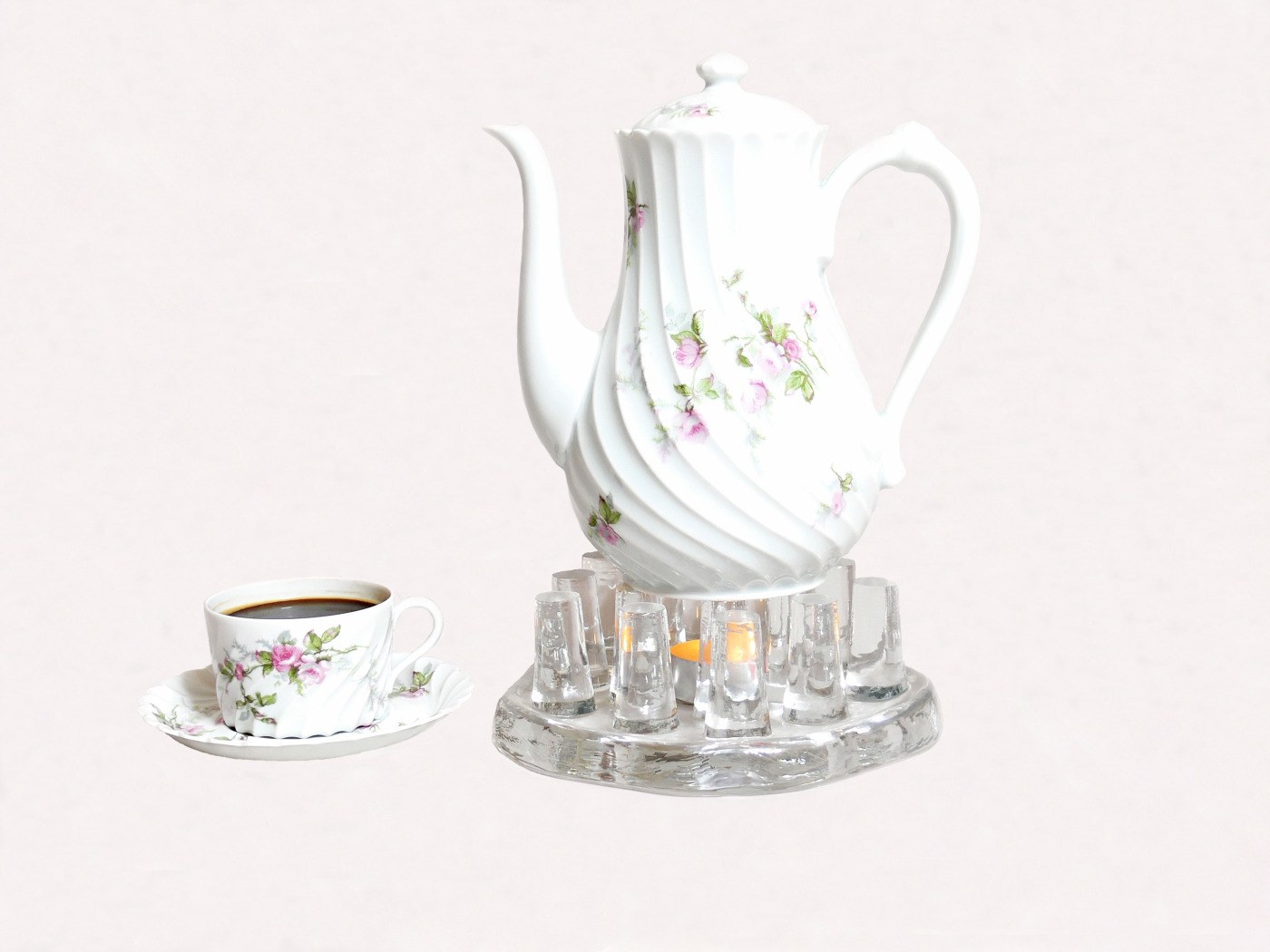 porcelain tea set with candle warmer