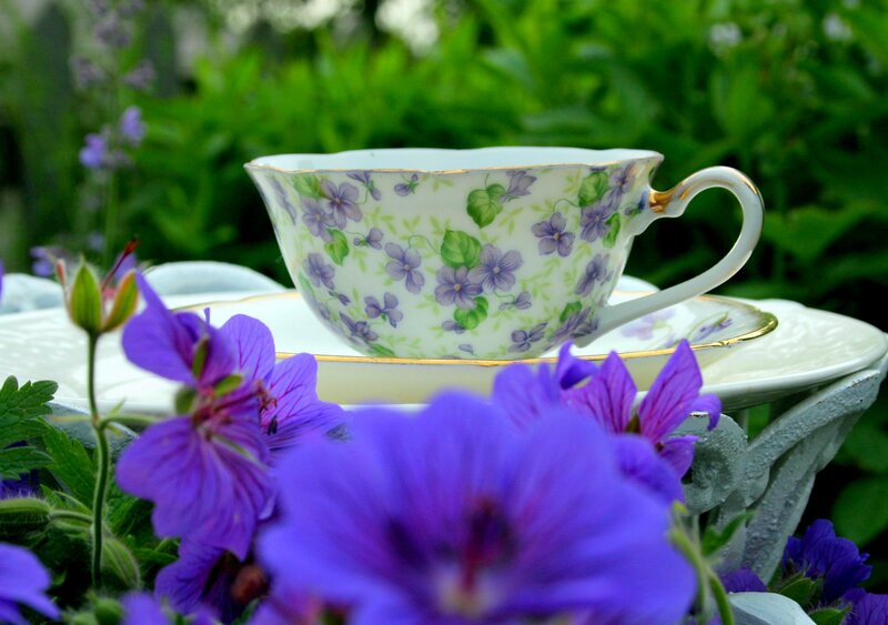 Porcelain Teacup with Flowers — Purple