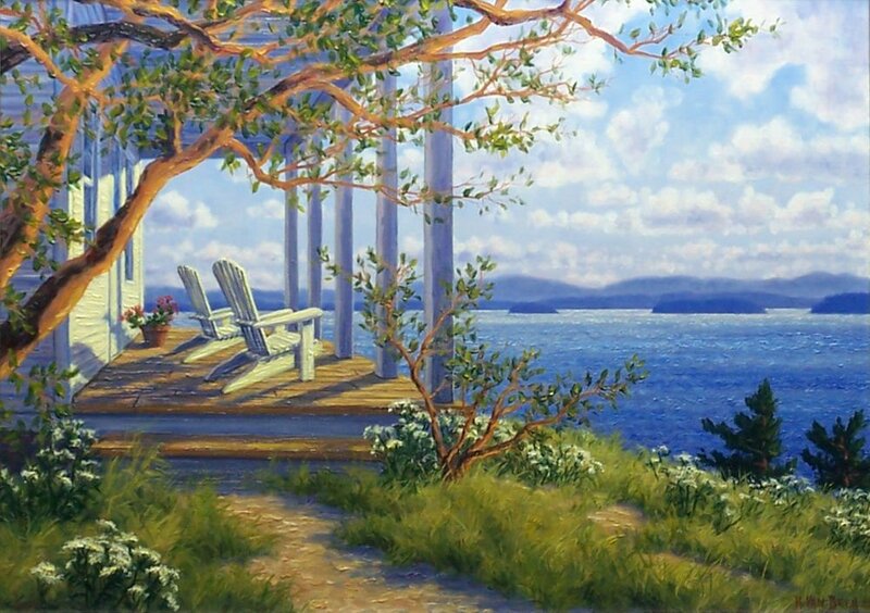 Porch with Adirondack Chairs — Blue, Serene