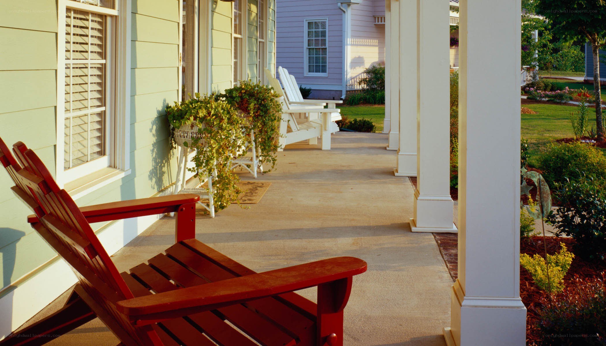Porch with Adirondack chairs