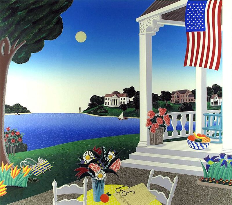 Porch with American Flag